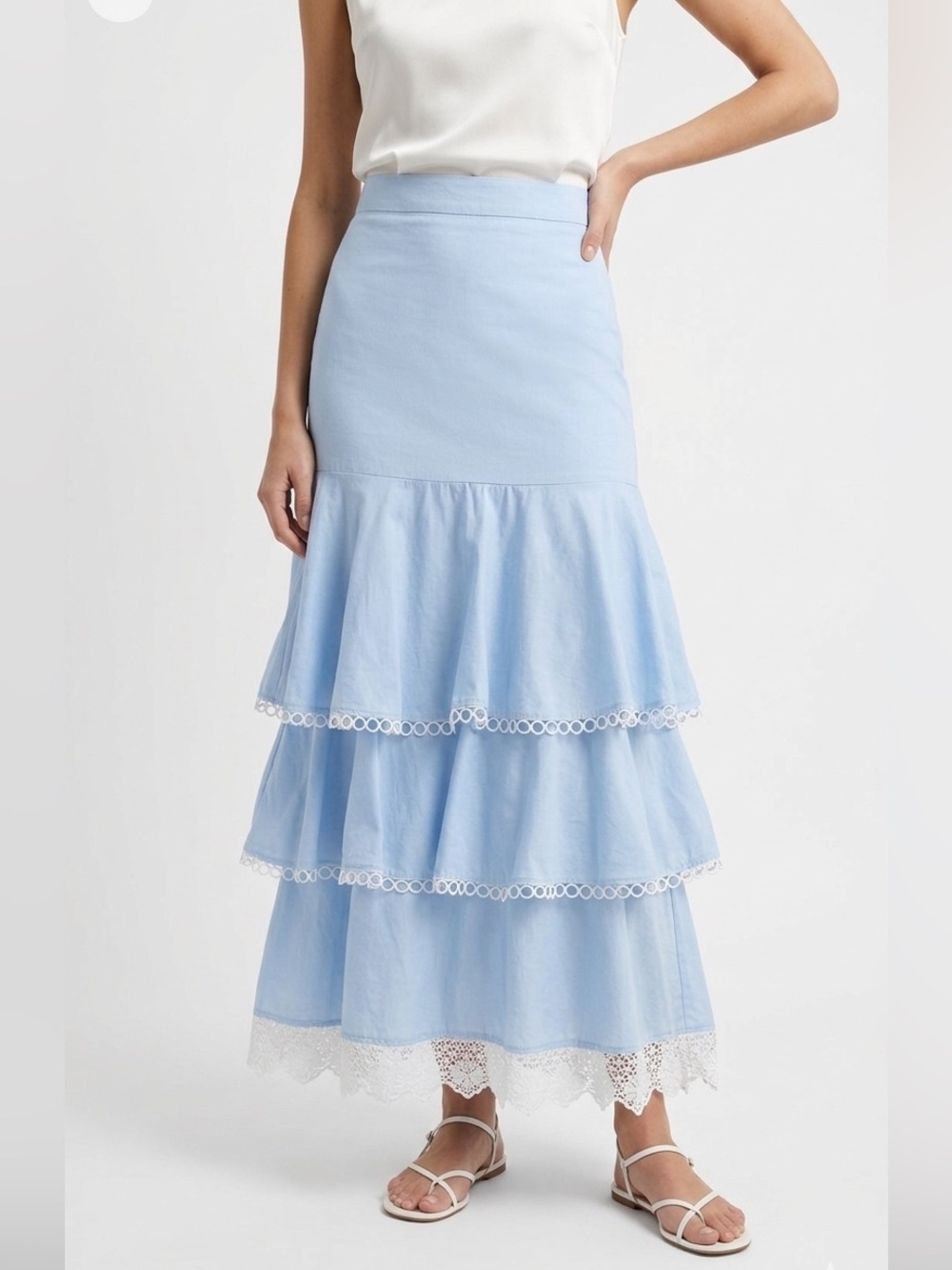 New Haveone Light Blue Tiered Ruffle Skirt